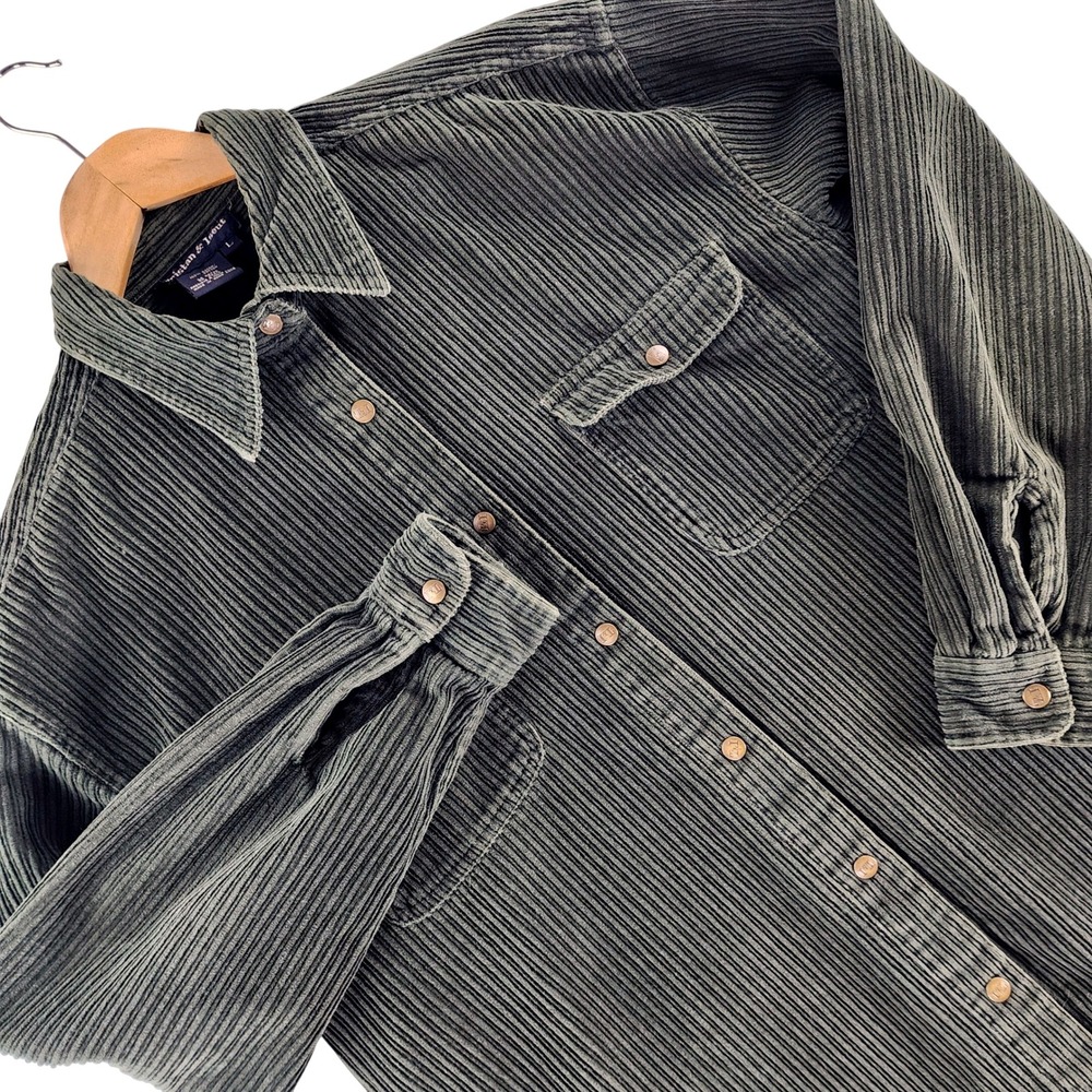 Tristan & Iseut Corduroy Shirt Mens L Green Overshirt Workwear 100% Cotton